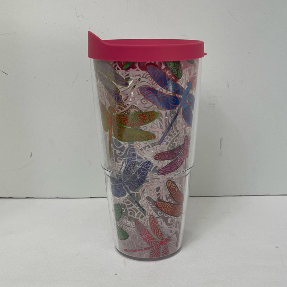 Tervis‎ Tumbler Dragonfly Mandala 20 oz Pink Slider Lid Colorful Travel